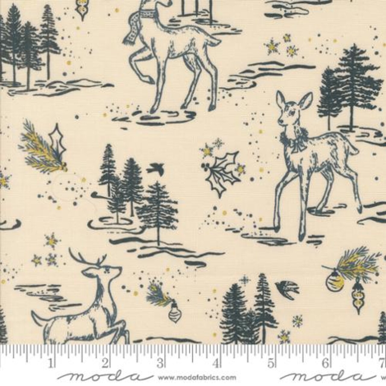 Fabric Moda Eggshell Oh Deer Toile Old World Yuletide by the Quarter Yard 45622-11M